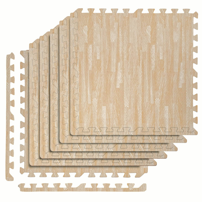 Set of 6 pcs | Wood-look foam floor mat 1cm (60x60cm) - White Wood